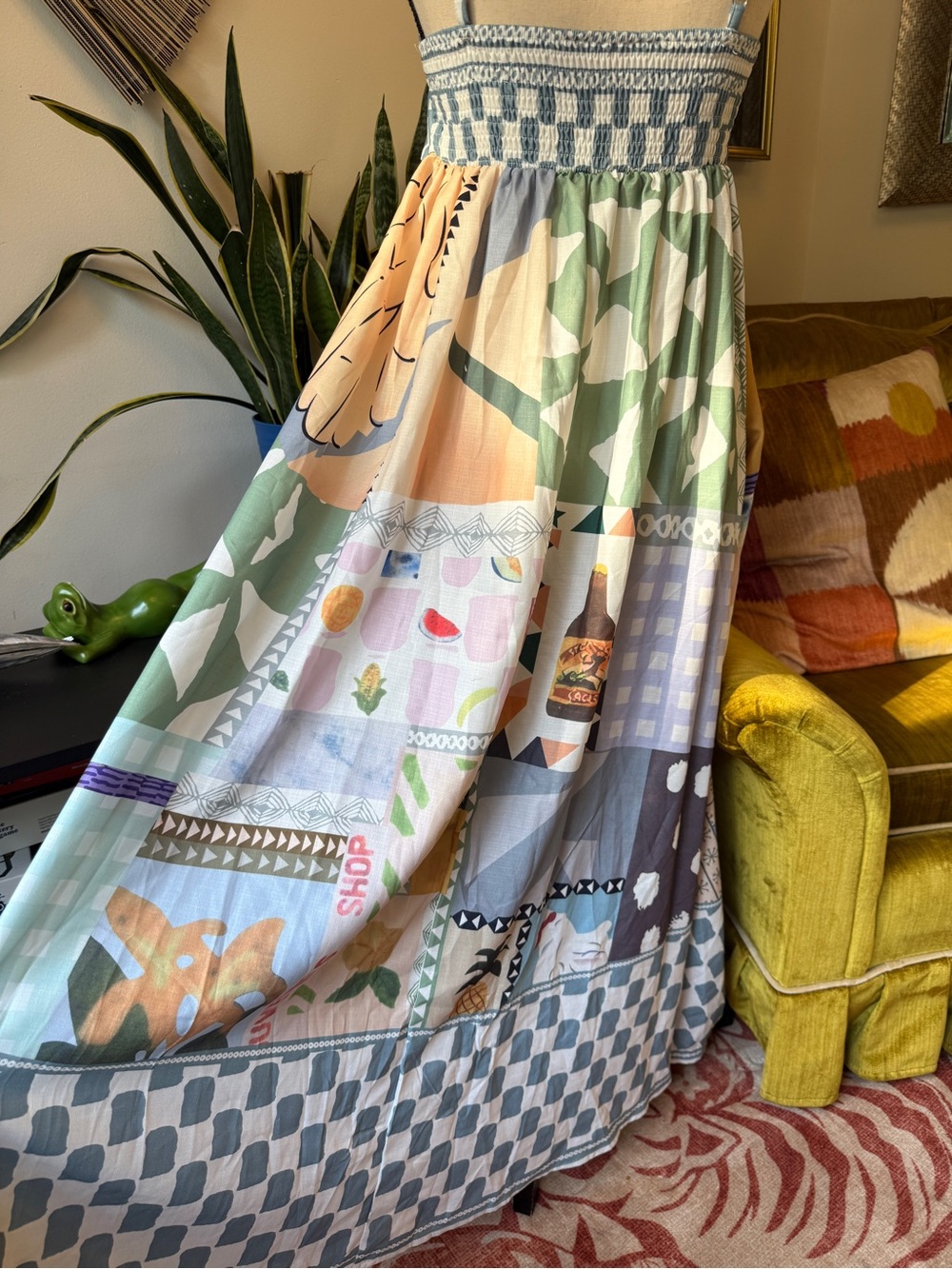 Santorini vibes graphic flowy a line maxi summer Sundress - Picture 4 of 6